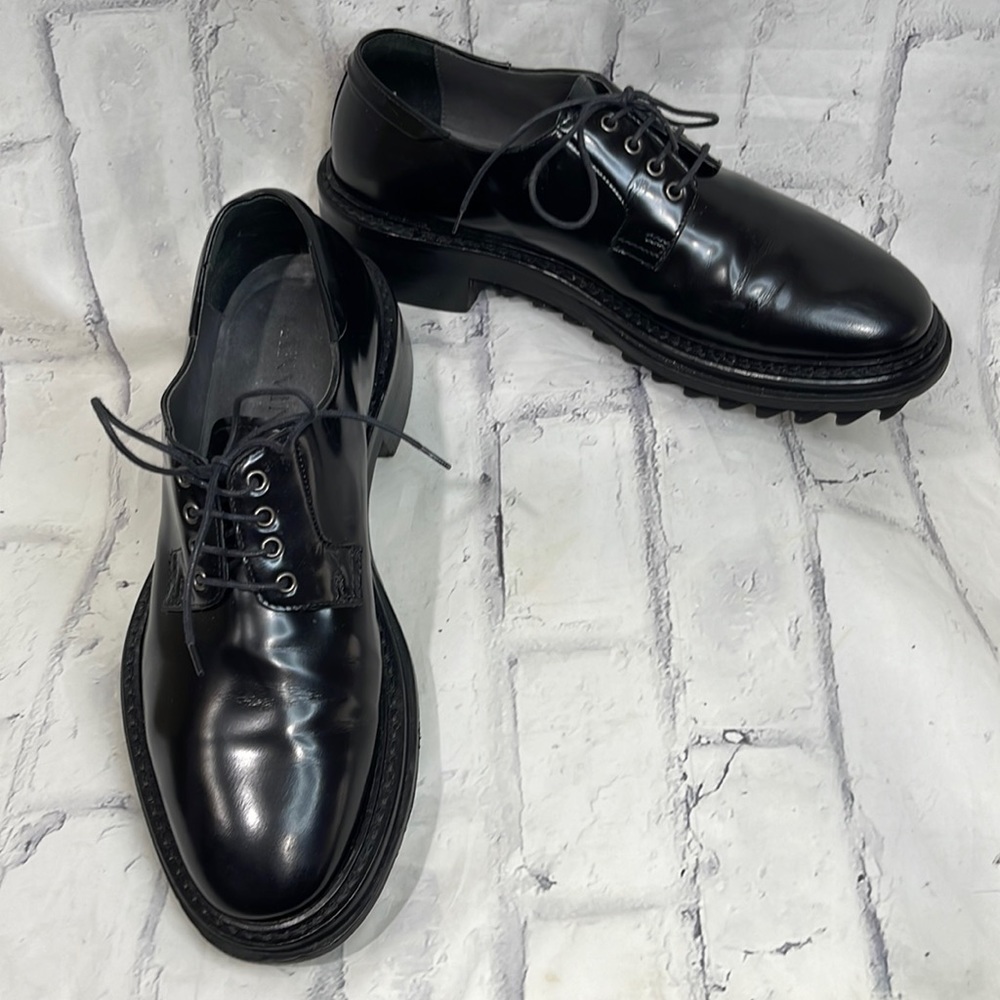 Lanvin Leather Derby Shoes Lace-Up High Gloss Black Gumbie Chunky Ribbed Sole